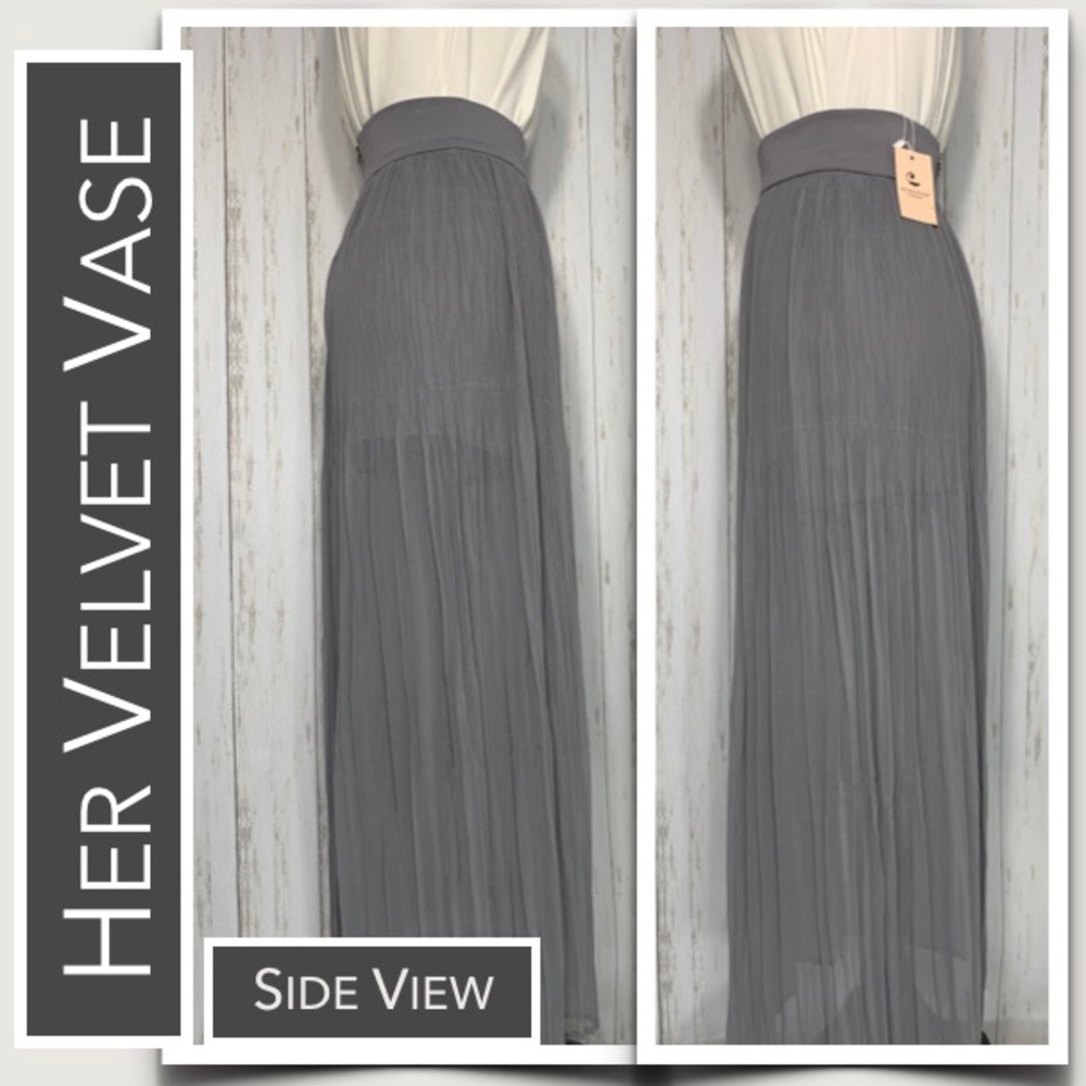 HerVelvetVase “Poetry Pleat” Gray Sheer Maxi Skirt Over Mini Skirt, NWT Small - Picture 4 of 8